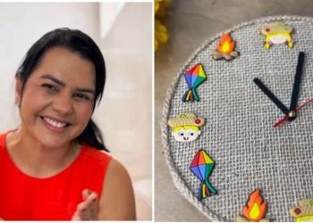 Juliana Feitoza, "Aprenda como fazer um lindo relógio junino e arrase na decoração"