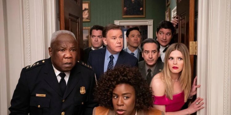 Cena da minissérie Assassinato na Casa Branca (The Residence) (2025) – Fonte: Netflix / Shondaland; Davies Heavy Industries