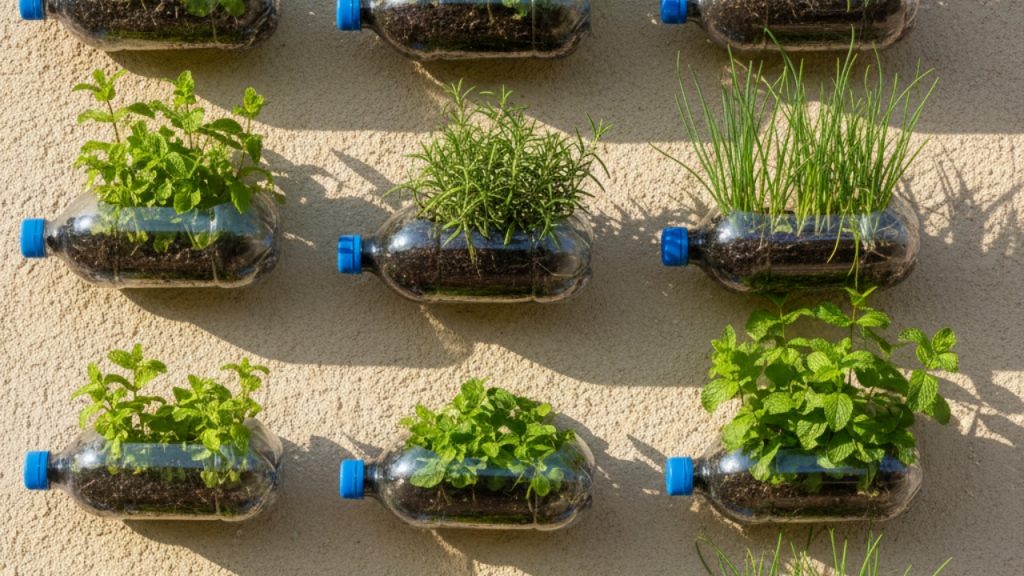Mesmo em apartamentos pequenos, hortas verticais feitas com pallets e garrafas PET garantem temperos frescos, economia e mais contato com a natureza