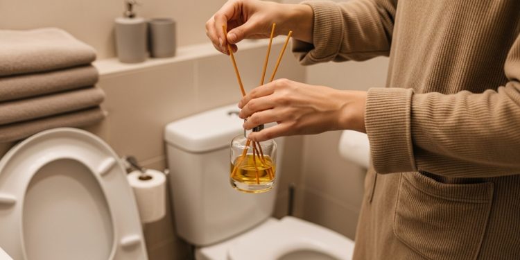 Eu despejo em um copo e deixo no banheiro: o resultado é um perfume que dura dias