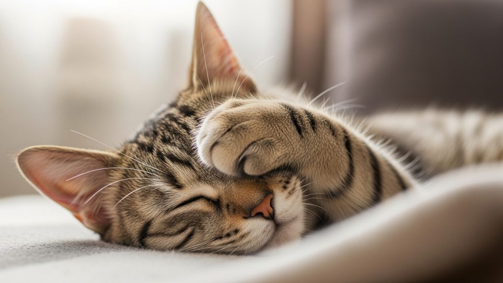 O que significa quando o gato dorme com a patinha no rosto durante o soninho?