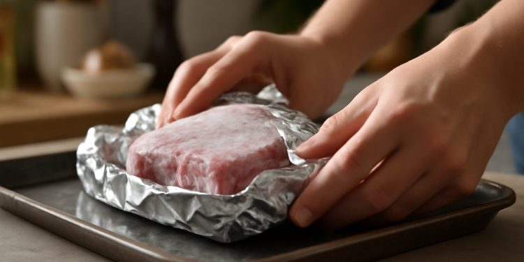 Esse truque com papel-alumínio descongela a carne de um jeito mais uniforme e sem ressecar