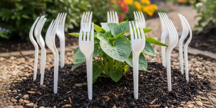 Entre os truques que circulam, um dos mais curiosos é o uso de garfos de plástico na terra das plantas
