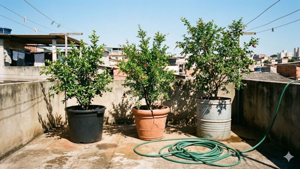 Essa arvore cresce em vaso, aguenta o sol forte e produz fruta o ano inteiro