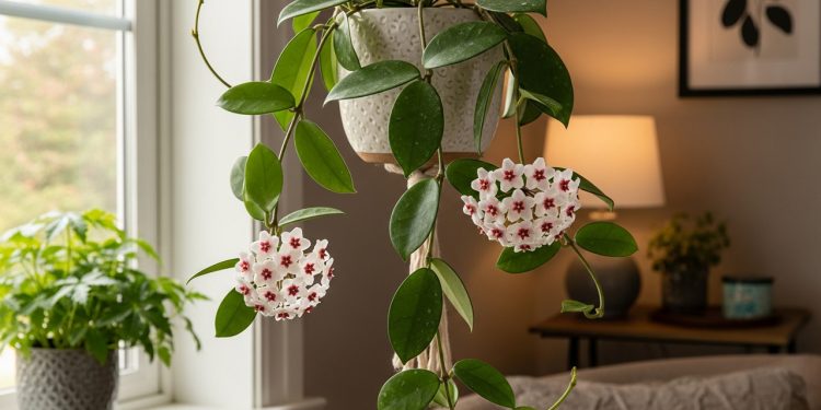 A flor-de-cera não é apenas mais uma planta verde na estante; ela atua como um ponto focal de design