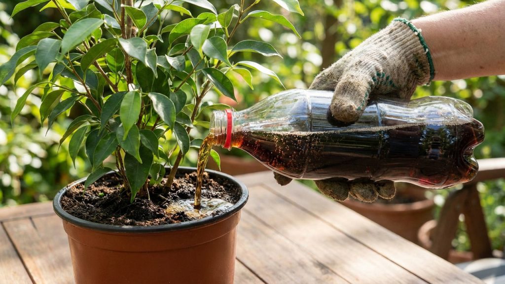 refrigerante de cola nas plantas