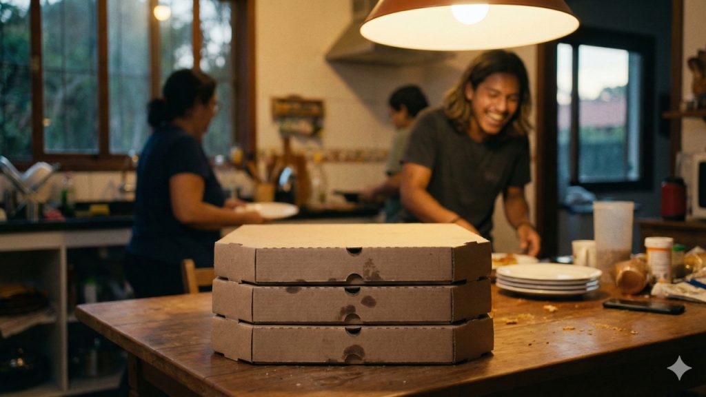 por que a caixa da pizza é quadrada, se a pizza é redonda?