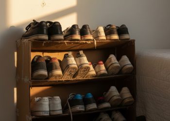 Reaproveitei caixas de papelão e montei uma sapateira charmosa e funcional