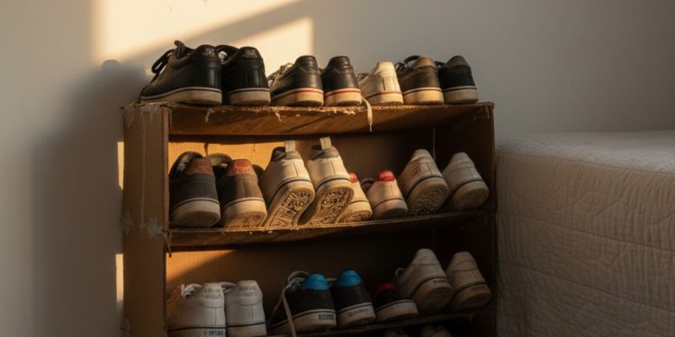 Reaproveitei caixas de papelão e montei uma sapateira charmosa e funcional