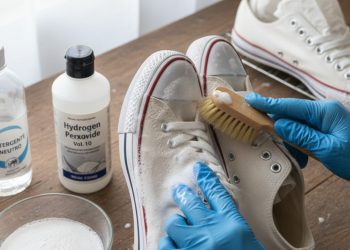A forma correta de misturar água oxigenada com detergente para limpar seu tênis