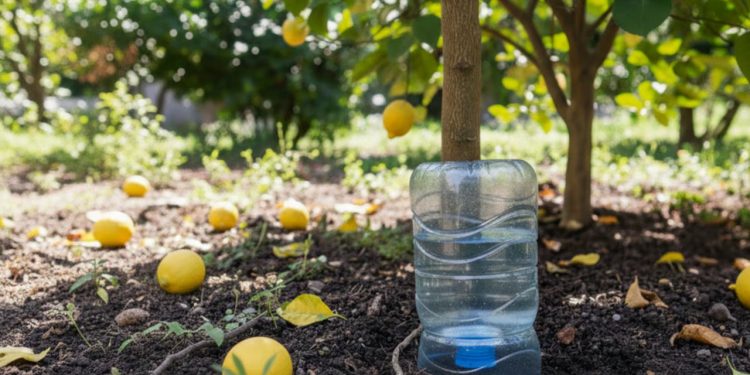 O truque de deixar uma garrafa de água ao pé do limoeiro que garante frutos suculentos o ano todo e protege a árvore contra o calor