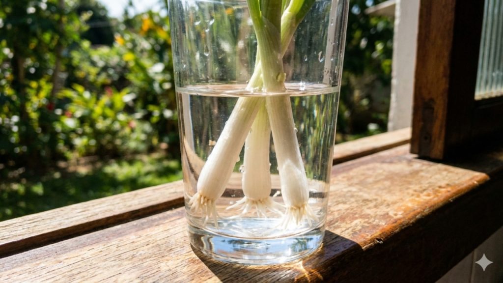Pare de comprar cebolinha no mercado! Use apenas um copo de água e um cantinho de luz para plantar as suas próprias plantinhas naturais