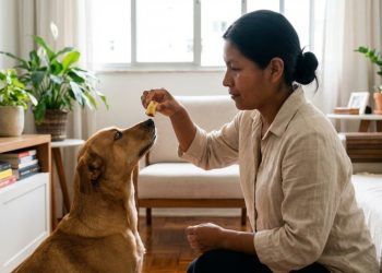 Jeito de ensinar o cachorro a sentar usando apenas um pedacinho de maçã