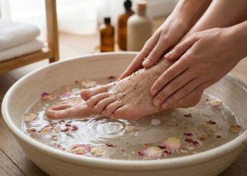Spa dos pés suaviza manchas e marcas de sandália com imersão, esfoliação e hidratação