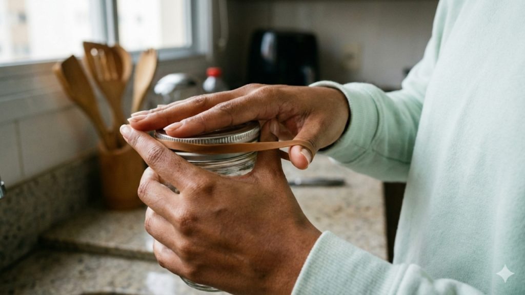 Como usar um elástico pra abrir qualquer pote de conserva