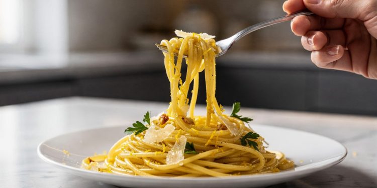 Espaguete fácil com alho e limão transforma poucos ingredientes em um prato cremoso e econômico