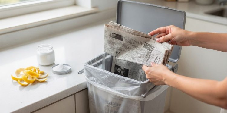 Reciclagem de jornal na lixeira da cozinha reduz odores fortes e evita vazamentos
