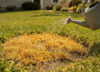 Aprenda o truque do detergente para recuperar gramado queimado e hidratar a terra seca