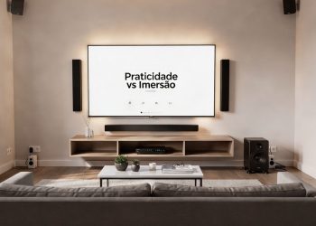 Sala pequena exige escolha inteligente entre soundbar e home theater para equilibrar espaço, imersão e facilidade de uso