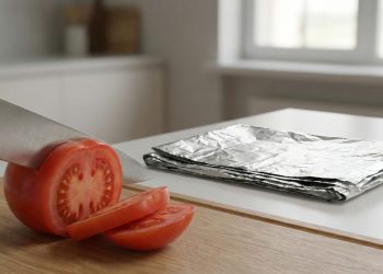 Esse truque com papel-alumínio realinha o fio da faca em minutos e evita esforço na hora de cortar alimentos