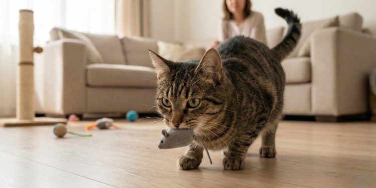 O verdadeiro motivo do gato trazer presas mortas ou brinquedos ao tutor