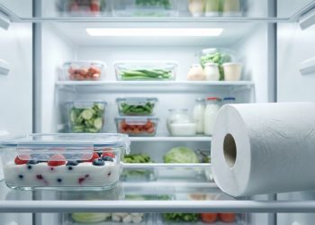 Um rolo de papel higiênico no canto da geladeira vira um truque simples contra odor