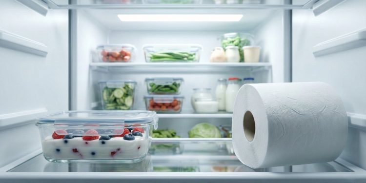 Um rolo de papel higiênico no canto da geladeira vira um truque simples contra odor
