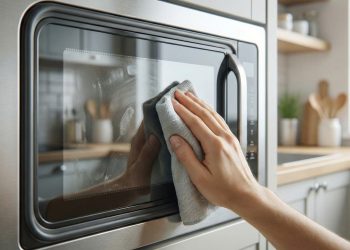 A mistura caseira que remove gordura da porta do micro-ondas sem produtos agressivos