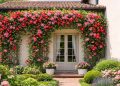 A planta trepadeira que cria uma cascata de flores naturais exuberantes no jardim