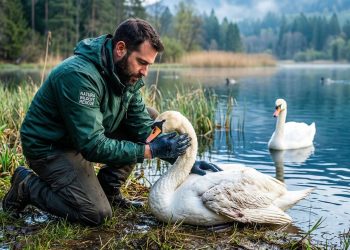 Homem corre para ajudar cisne ferido e se depara com cena de partir o coração