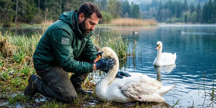 Homem corre para ajudar cisne ferido e se depara com cena de partir o coração
