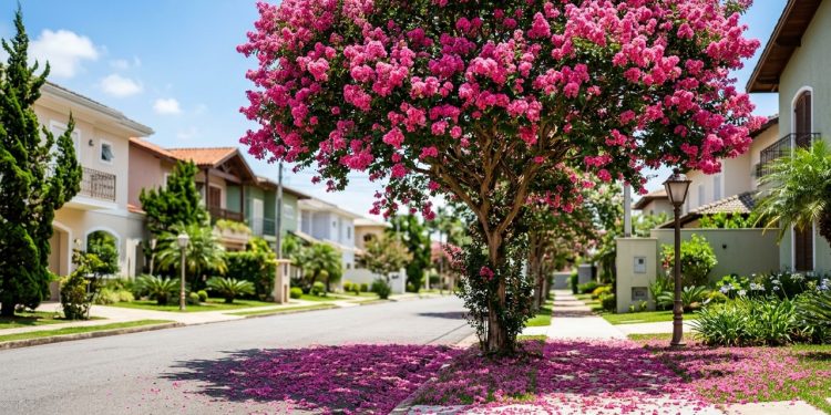 Resedá-gigante proporciona sombra fresca e flores coloridas sem danificar as calçadas