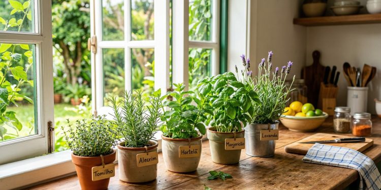 Cultivo de ervas aromáticas na cozinha perfuma e purifica o ambiente