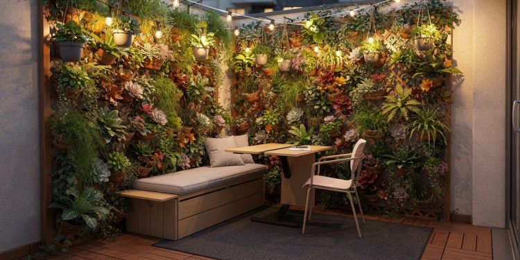 Pátios pequenos tornam-se refúgios com jardins verticais e móveis dobráveis