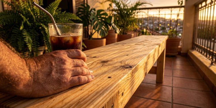Homem construiu um banco de madeira para varanda em 3 horas usando apenas 12 parafusos e ferramentas básicas