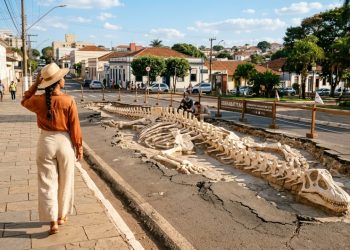 A Terra dos Gigantes reconhecida pela UNESCO onde existe o maior dinossauro do Brasil com 27 metros: a cidade mineira que guarda fósseis de 80 milhões de anos sob o asfalto