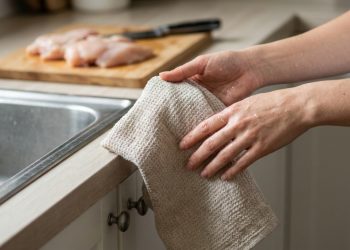 Panos de prato que você nunca deve usar para secar as mãos depois de manusear alimentos crus