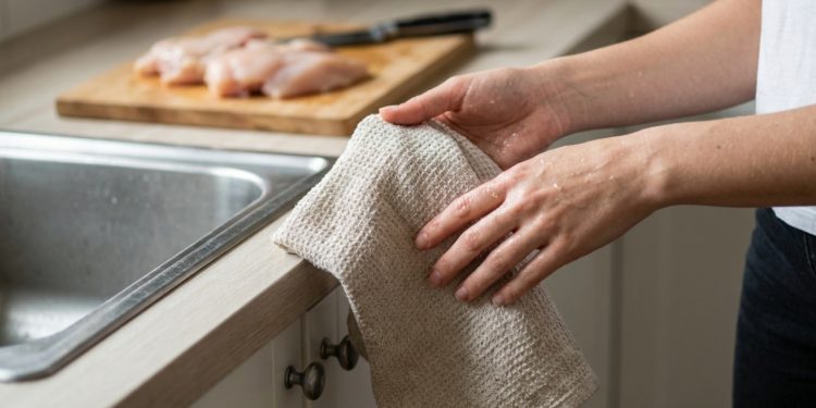 Panos de prato que você nunca deve usar para secar as mãos depois de manusear alimentos crus
