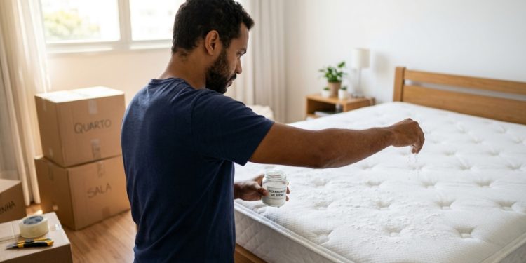 Passe água com bicarbonato no colchão antes de guardar na mudança: quais os benefícios e quando fazer isso