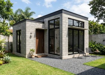 Ele construiu uma casa pequena no quintal usando apenas blocos simples e terminou gastando menos que o valor de uma reforma comum