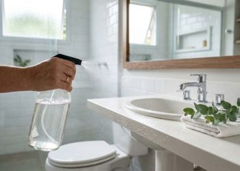 O banheiro fica com cheiro de hotel: você só precisa de vinagre branco e algumas gotas de óleo de eucalipto