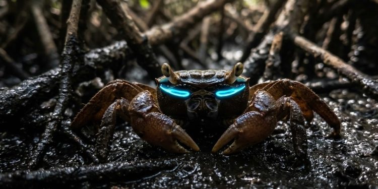 Nos manguezais escuros do Sudeste Asiático, um pequeno caranguejo evoluiu com algo que os cientistas nunca tinham visto antes em nenhum animal