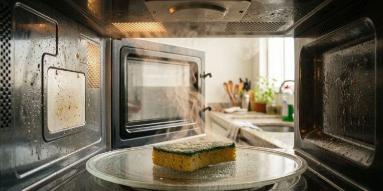 Colocar uma esponja úmida no micro-ondas pode mudar a forma de limpar o aparelho