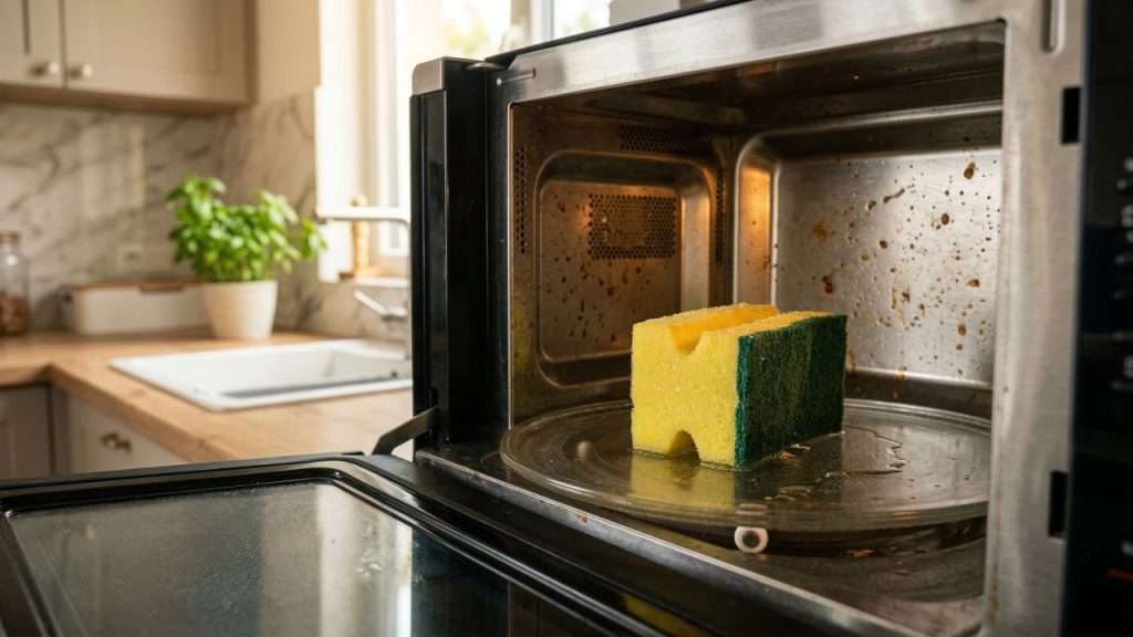 Colocar uma esponja úmida no micro-ondas pode mudar a forma de limpar o aparelho