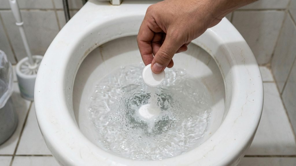 Coloque no vaso sanitário. Quinze minutos depois, seu vaso sanitário estará como novo