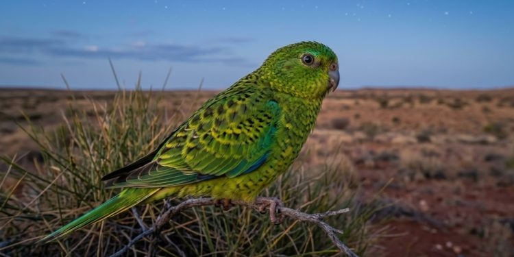 O papagaio-noturno (Pezoporus occidentalis), uma pequena ave verde e amarela, permaneceu oculta nas vastas planícies do interior australiano, considerada praticamente mítica e extinta por um século inteiro