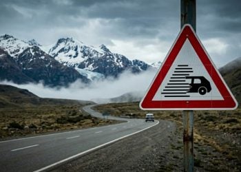 O que significa a placa de trânsito com triângulo de bordas vermelhas e um carro atravessado por listras?