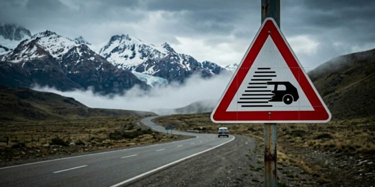 Quem dirige em rodovias argentinas pode se deparar com uma placa de trânsito incomum: um triângulo com bordas vermelhas contendo o desenho de metade de um carro atravessado por listras horizontais negras
