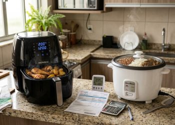 Air fryer ou panela elétrica: qual consome menos ao preparar refeições completas