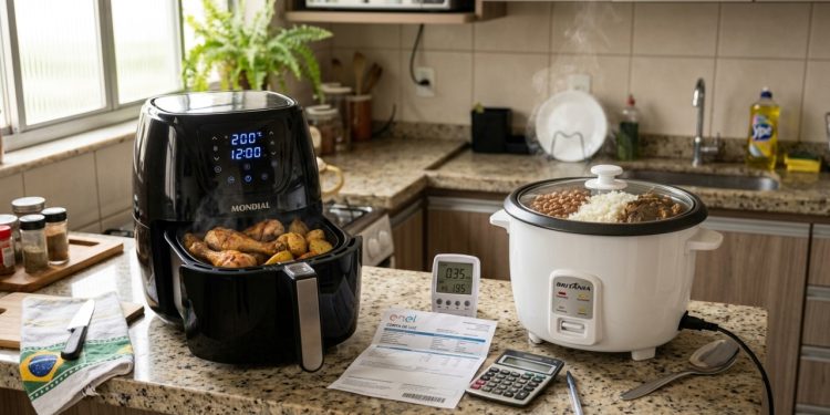 Air fryer ou panela elétrica: qual consome menos ao preparar refeições completas
